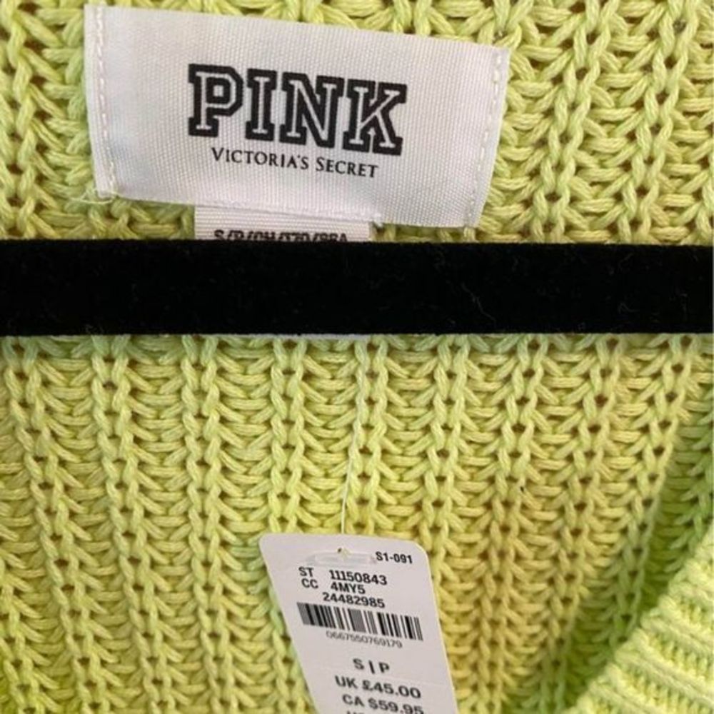 Pink Victoria’s Secret boyfriend knit sweater Sz small Lime Green Oversized new - Picture 2 of 6